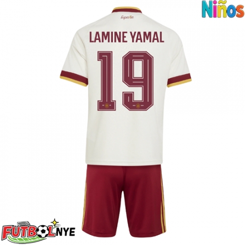 Camiseta España Lamine Yamal #19 Visitante Equipación para niños Mundial 2026 manga corta (+ pantalones cortos)